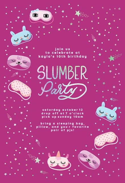 Lets Slumber Party Sleepover Party Invitation Template Greetings