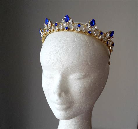 Sapphire Tiara Bridal Crown Blue Wedding Pearl Tiara Royal Etsy