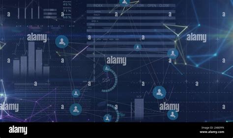 Image Of Network Of Profile Icons And Statistical Data Processing