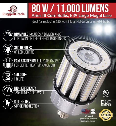 80 Watt E39 LED Corn Light Bulb Aries S Series 10 400 Lumens 6KV