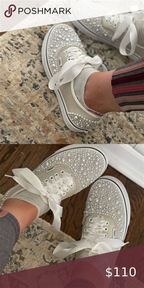 Pearl Embellished Vans Shoe Makeover Diy Glitter Shoes Crystal