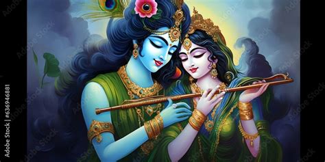 Radha Krishna Playing Flute, janmashtami, illustration, generative a.i ...