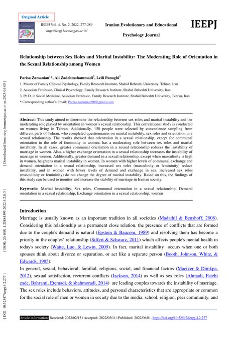 PDF Relationship Between Sex Roles And Marital Instability The Moderating Role Of Orientation