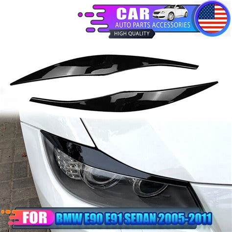 Gloss Black Headlight Eyelid Eyebrow Trim Fit For 2005 2012 BMW 3