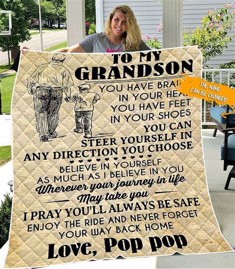 Customized Grandson T Pop Pop To Grandson Quilt Blanket Etsy