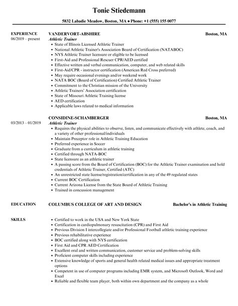 Athletic Trainer Resume Samples | Velvet Jobs