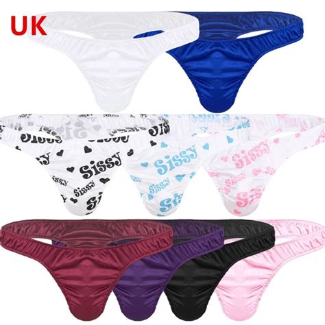 UK SEXY MENS Lingeries Soft Shiny Ruffled Low Rise Bikini Thong T Back