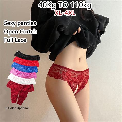 Ready StockPlus Size Open Crotch Panties For Sex Lace Transparent Underwear Women Sexy