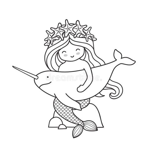 Mermaid With Narwhal Sitting On A Rock Stock Vector Illustration Of