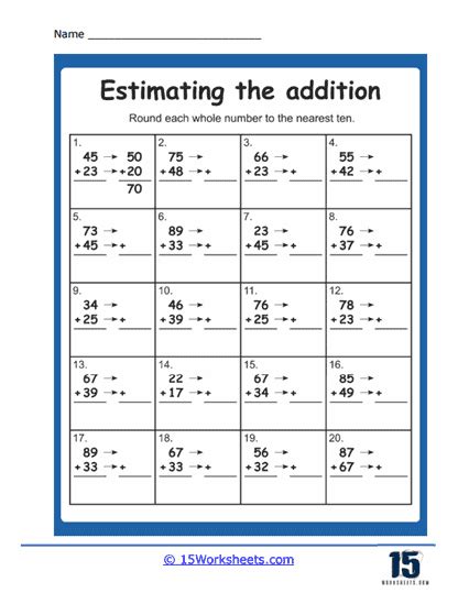 Estimating Sums Worksheets 15