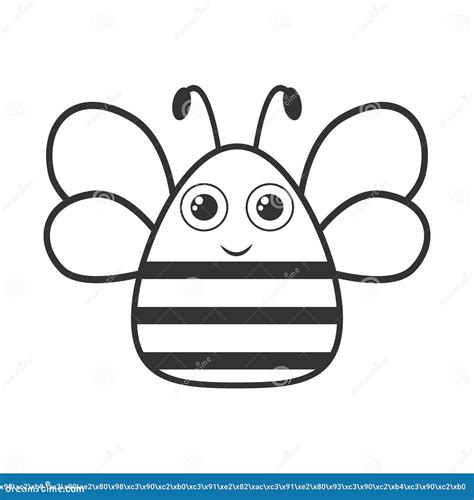 Cute Bee Black And White Shape Vector Bee Emoji Illustration Stock