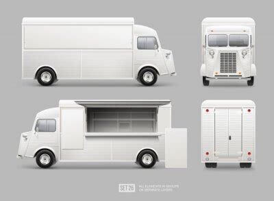 White Food Truck Vector Template For Mock Up Brand Identity Posters