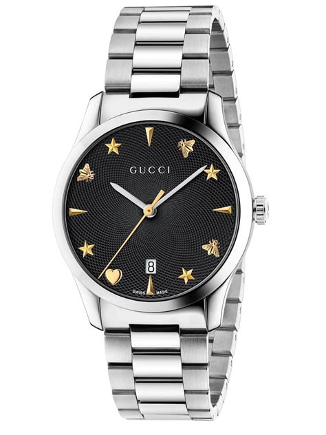 Gucci Ladies G Timeless Stainless Steel House Motif Black Dial Bracelet Watch Ya1264029a Th