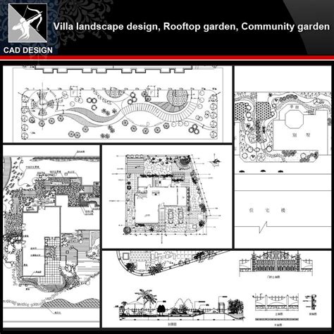 Villa Landscape Designrooftop Gardencommunity Garden Cad Drawings