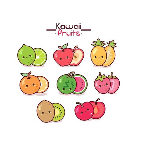 Style Mignon De Fruits Kawaii Vecteur Premium