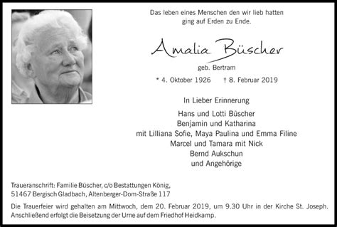 Traueranzeigen Von Amalia B Scher Wirtrauern