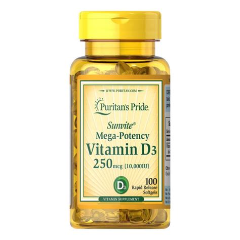 Vitamina D3 10 000 Iu Puritans Pride 250mcg 100 Cápsulas No Shoptime