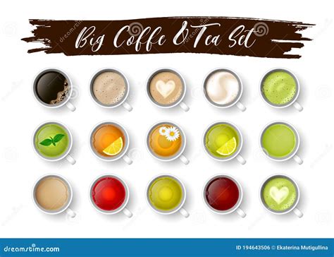 Realistic Vector D Cup Of Hot Beverage Set D Green Black Lemon Tea Mint Herbal Chamomile