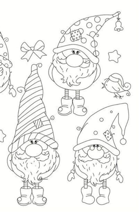 Three Gnomes With Hats And Boots One Is Outlined In Black On A White