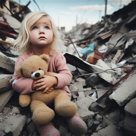 Conmovedor De Una Niña Pequeña Que Retrata El Costo Emocional De La Guerra Se Encuentra Frente A