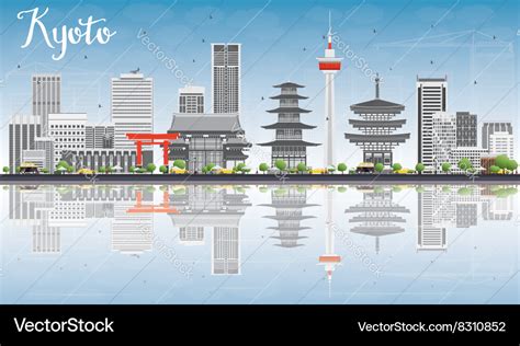 Kyoto skyline with gray landmarks Royalty Free Vector Image