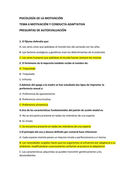 Tema Motivaci N Preguntas Contestadas Psicolog A De La Motivaci N