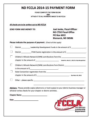 Fillable Online Www2 Edutech Nodak ND FCCLA PAYMENT FORM 2014 North