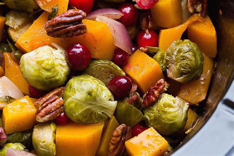 Slow Cooker Brussels Sprouts With Cranberries Pecans And Butternut