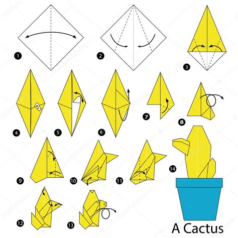 Step By Step Instructions How To Make Origami A Cactus Stock Vector