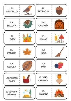 VOCABULARIO DEL OTOÑO JUEGO DOMINÓ by LACLASEDEELE TPT