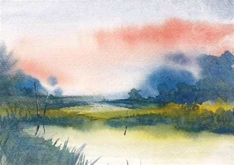 Arte Em Aquarela Da Natureza Da Vila Vetor Premium