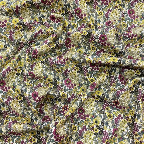 Tissu popeline 100 coton impression numérique floral jaune Tissus en