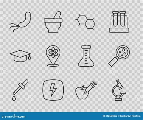 Set Line Pipette Microscope Chemical Formula Lightning Bolt