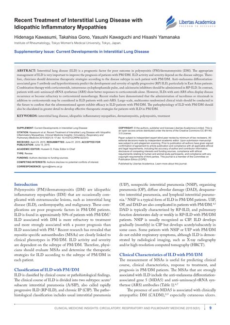 (PDF) Recent Treatment of Interstitial Lung Disease with Idiopathic Inflammatory Myopathies