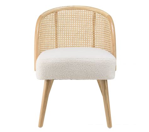 Albane Chaise Basse Hévéa Assise Tissu Bouclette Blanc Dossier Rotin