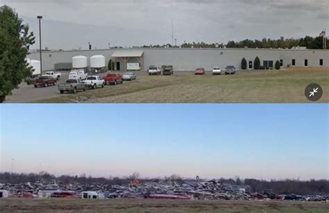 Photo Before And After Damage Of The Outside Of Candle Factory Building