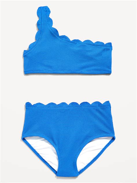 One Shoulder Scallop Trim Swim Set For Girls Old Navy