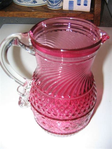 Beautiful Cranberry Glass Pitcher Vintage Etsy Cranberry Glass