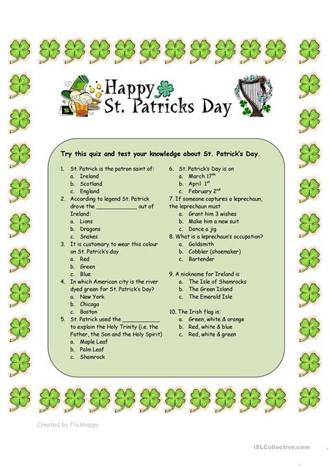 Free Printable St Patricks Day Trivia Questions And Answers