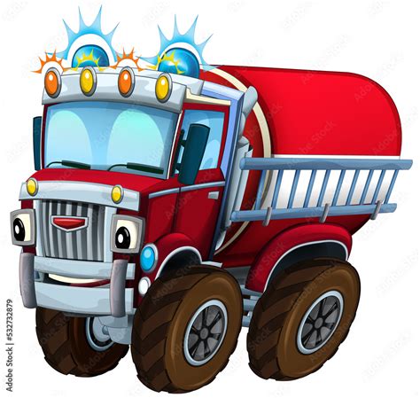 Cartoon funny bus firetruck isolated illustration for children Stock ...