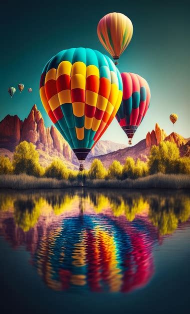 Premium Photo Colorful Hot Air Balloons Floating Over Lake With