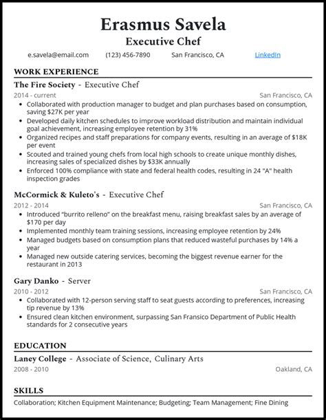 3 Executive Chef Resume Examples Proven To Work In 2023