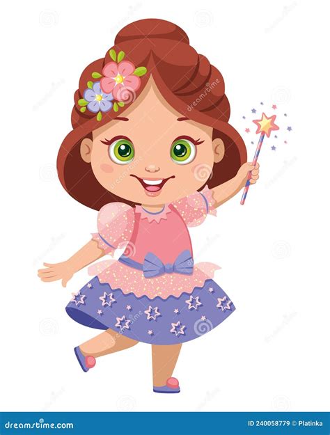 Girl With Magic Wand Cartoon Vector Illustration Stock Vector