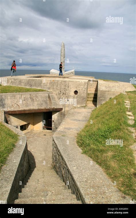 The Pointe du Hoc Memorial, Normandy above an artillery position and ranging post Stock Photo ...