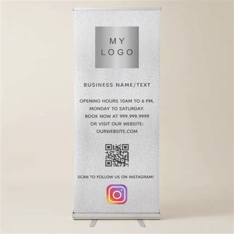 Silver Business Logo Qr Code Instagram Retractable Banner Zazzle