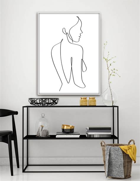 Nude Line Art Printable Woman Outline Drawing Female Body Etsy