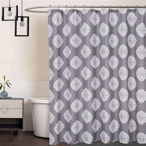 Fabric Shower Curtain 84 Inch Long Medallion Damask Print 200gsm Extra Long Fabric Shower