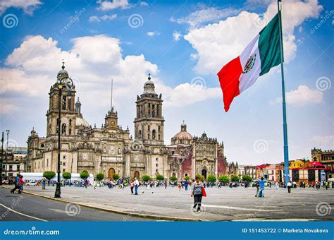 Mexico City, Mexico - April 12, 2012. Main Square Zocalo with Cathedral ...