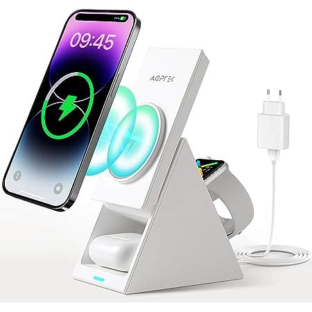 Mag Safe Ladestation AGPTEK 3 In 1 Wireless Charger 15W Qi Induktive