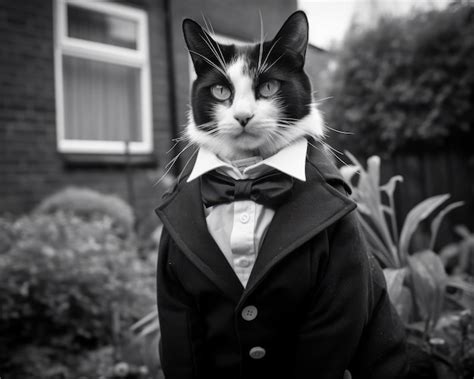 Premium AI Image | a black and white cat wearing a tuxedo